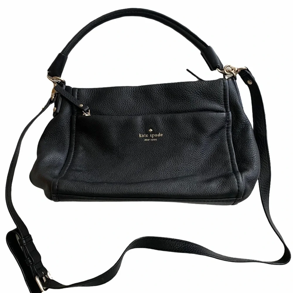 Kate Spade- Black Leather two Strap Hobo Style Satchel with Shoulder Strap
